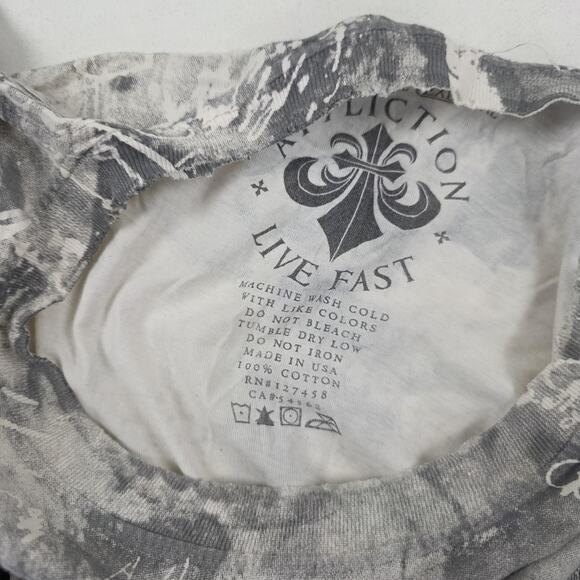 Affliction Shirt Mens 2XL Gray Black Graphic Live Fast Made in USA Gothic Tee - Picture 8 of 9